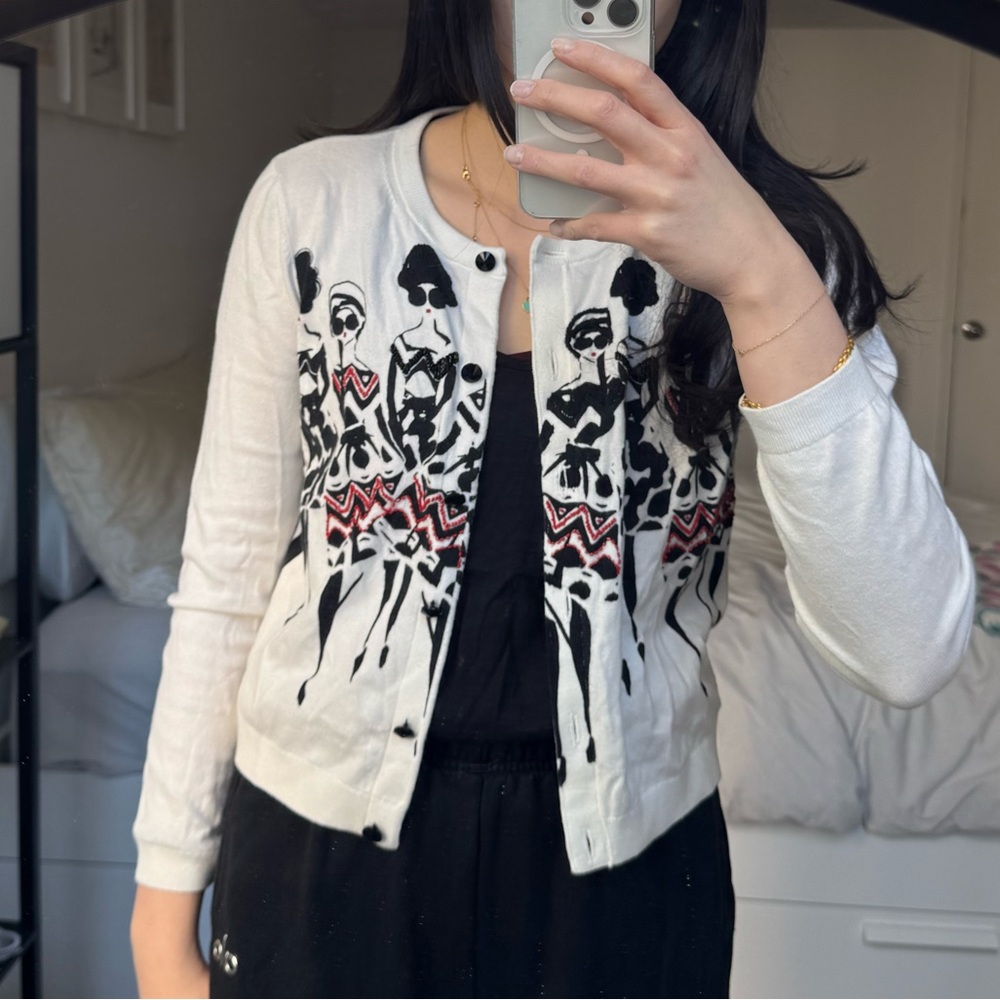Women's White Graphic Cardigan